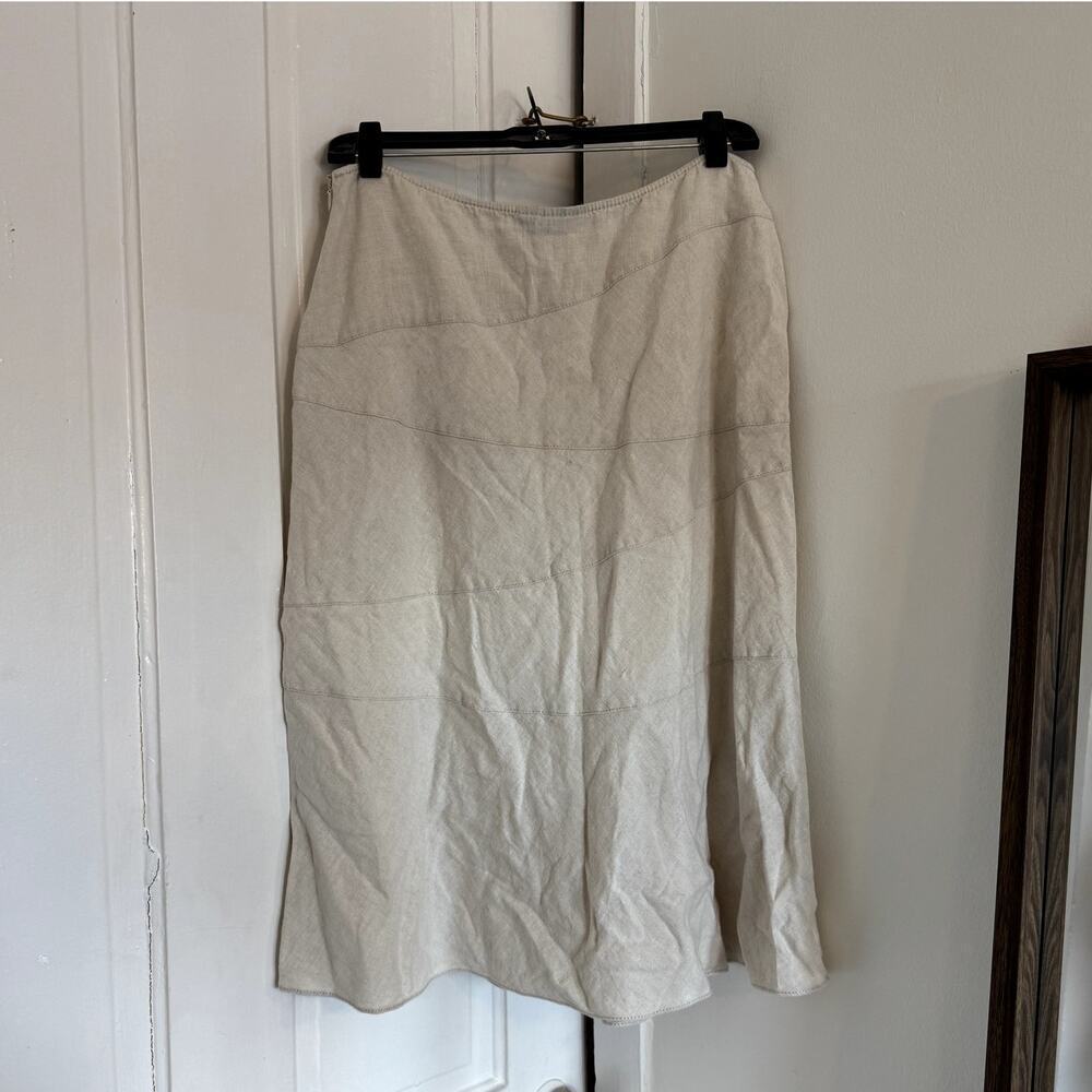 100% Linen Beige Tan Midi Skirt Women's Size 8 Style & Co.